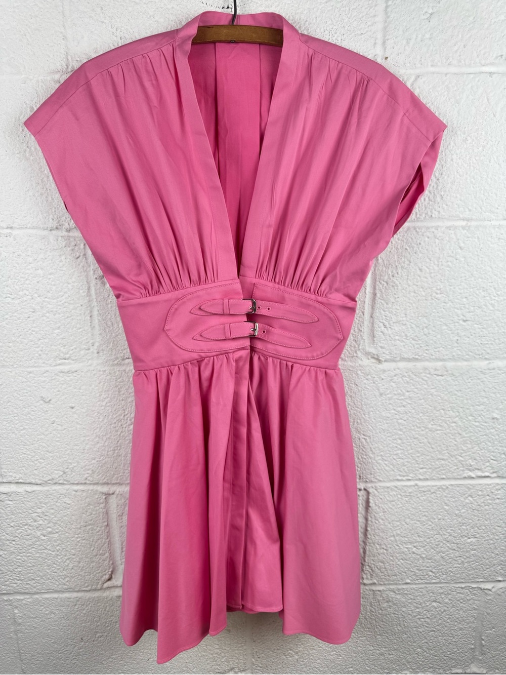 ALEXIS Bree Gathered Poplin Belted Mini Dress Pink XS - Picture 3 of 10